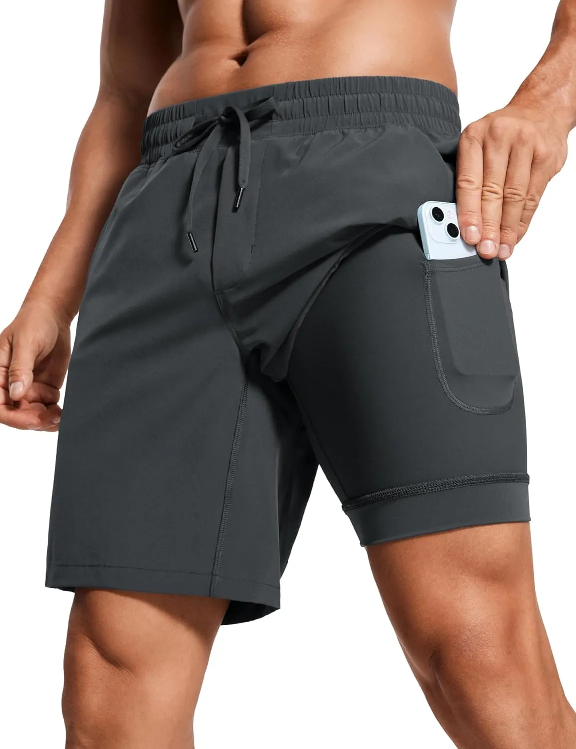 CRZ YOGA Men's 2 in 1 Running Shorts with Liner - 7'' Quick Dry for Workout Sports Athletic with Pockets