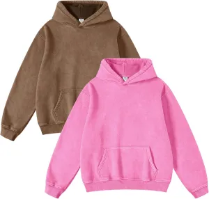FAIABLE 2 Pack Acid Wash Hoodie Oversized Vintage Hoodie Unisex Heavyweight Hoodie Distress Hoodies for Men Women Couples