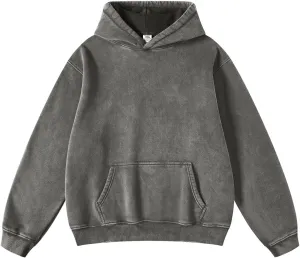 FAIABLE Mens Hoodies Pullover Oversized Hoodie Wash Plush Cotton Hooded Sweatshirt Vintage Heavyweight Hoodie Men Streetwear