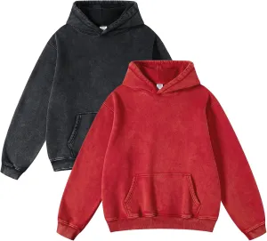 FAIABLE Womens 2 Pack Acid Wash Hoodie Oversized Vintage Hoodie Unisex Heavyweight Hoodie Distress Hoodies for Men Women