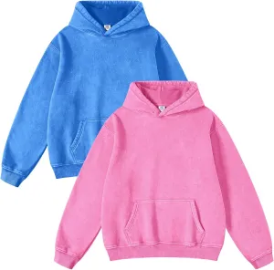 FAIABLE Womens 2 Pack Acid Wash Hoodie Oversized Vintage Hoodie Unisex Heavyweight Hoodie Distress Hoodies for Men Women