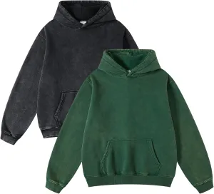 FAIABLE Womens 2 Pack Acid Wash Hoodie Oversized Vintage Hoodie Unisex Heavyweight Hoodie Distress Hoodies for Men Women
