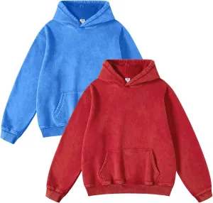 FAIABLE Womens 2 Pack Acid Wash Hoodie Oversized Vintage Hoodie Unisex Heavyweight Hoodie Distress Hoodies for Men Women