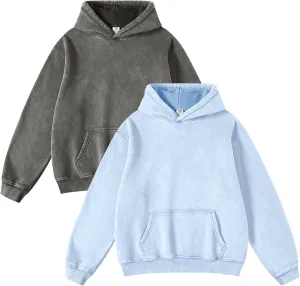 FAIABLE Womens 2 Pack Acid Wash Hoodie Oversized Vintage Hoodie Unisex Heavyweight Hoodie Distress Hoodies for Men Women