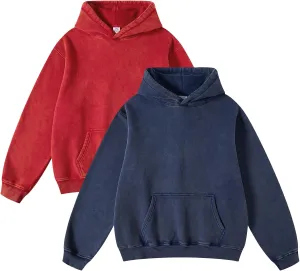 FAIABLE Womens 2 Pack Acid Wash Hoodie Oversized Vintage Hoodie Unisex Heavyweight Hoodie Distress Hoodies for Men Women