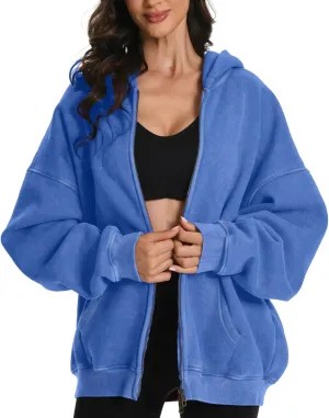 FAIABLE Womens Mens Zip Up Hoodie Oversized Acid Wash Hoodies Heavyweight Distress Cotton Fleece Zipper Hoodie Vintage