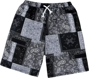 Floerns Boy's Patchwork Drawstring Waist Printed Summer Boho Track Shorts