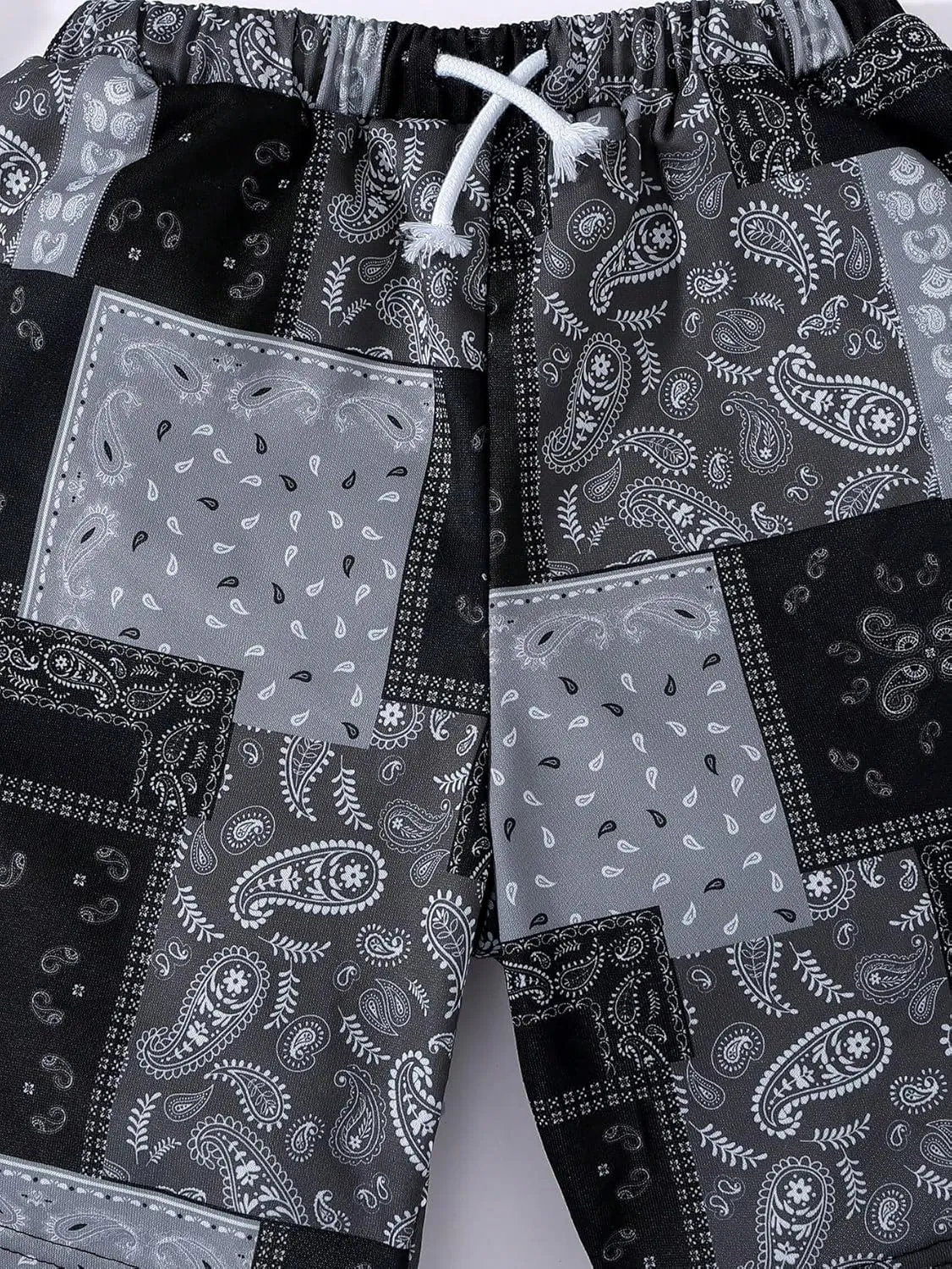 Floerns Boy's Patchwork Drawstring Waist Printed Summer Boho Track Shorts