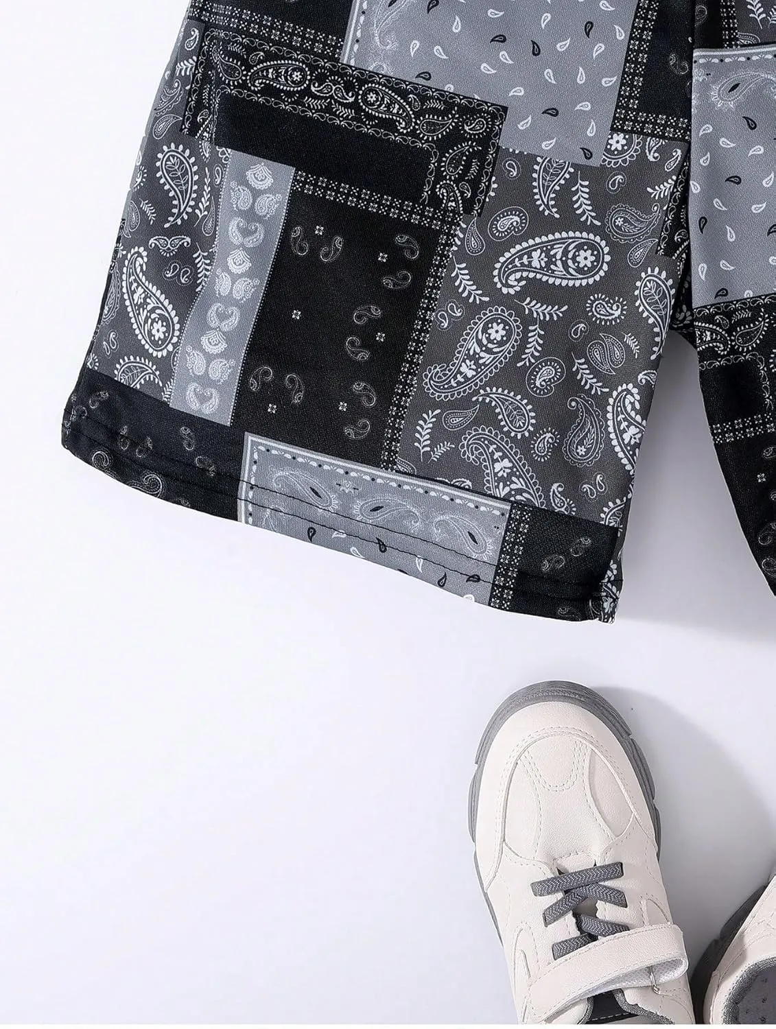 Floerns Boy's Patchwork Drawstring Waist Printed Summer Boho Track Shorts