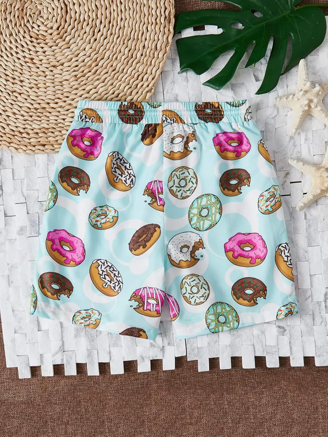 Floerns Boy's Patchwork Drawstring Waist Printed Summer Boho Track Shorts