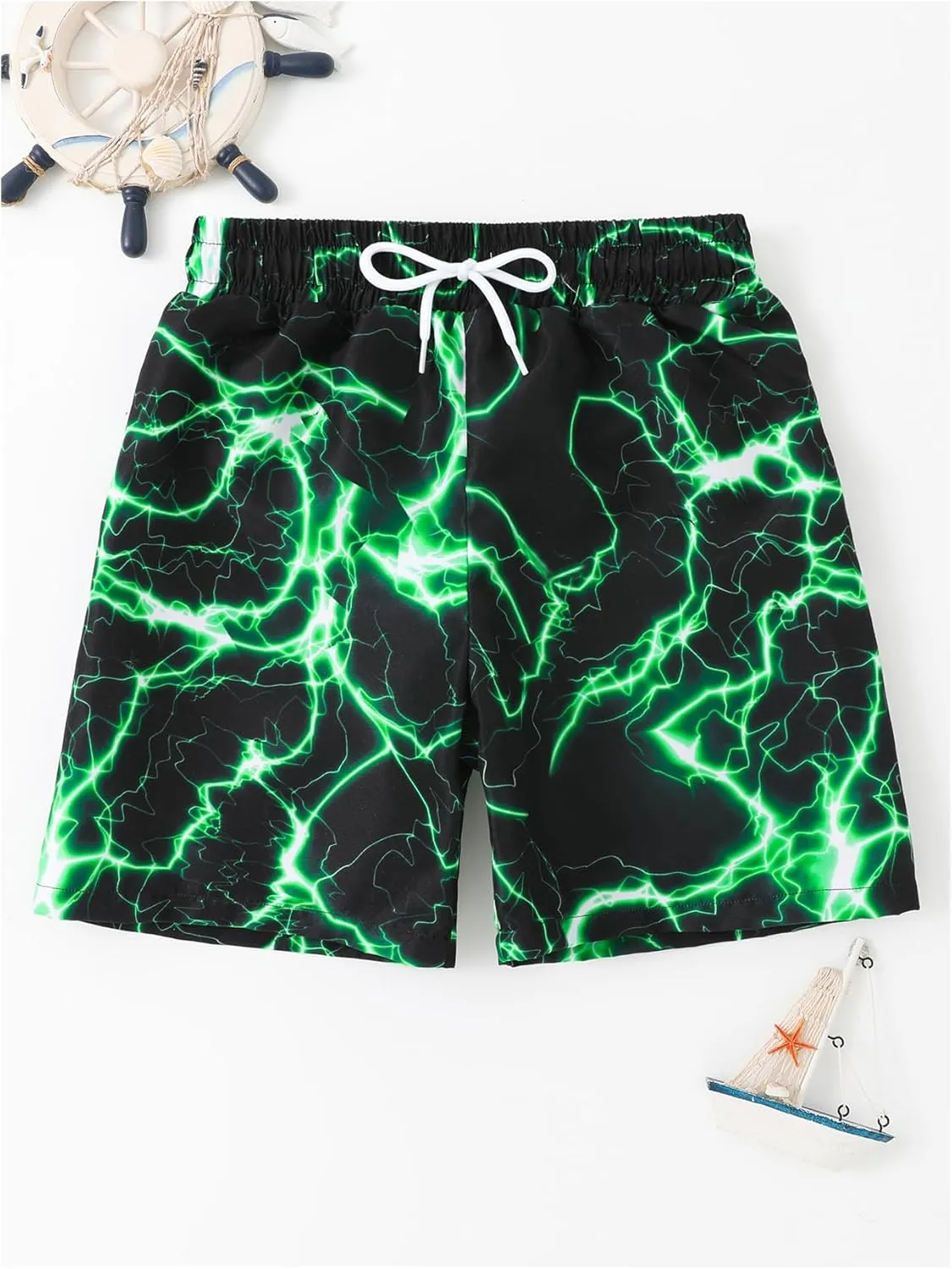 Floerns Boy's Patchwork Drawstring Waist Printed Summer Boho Track Shorts
