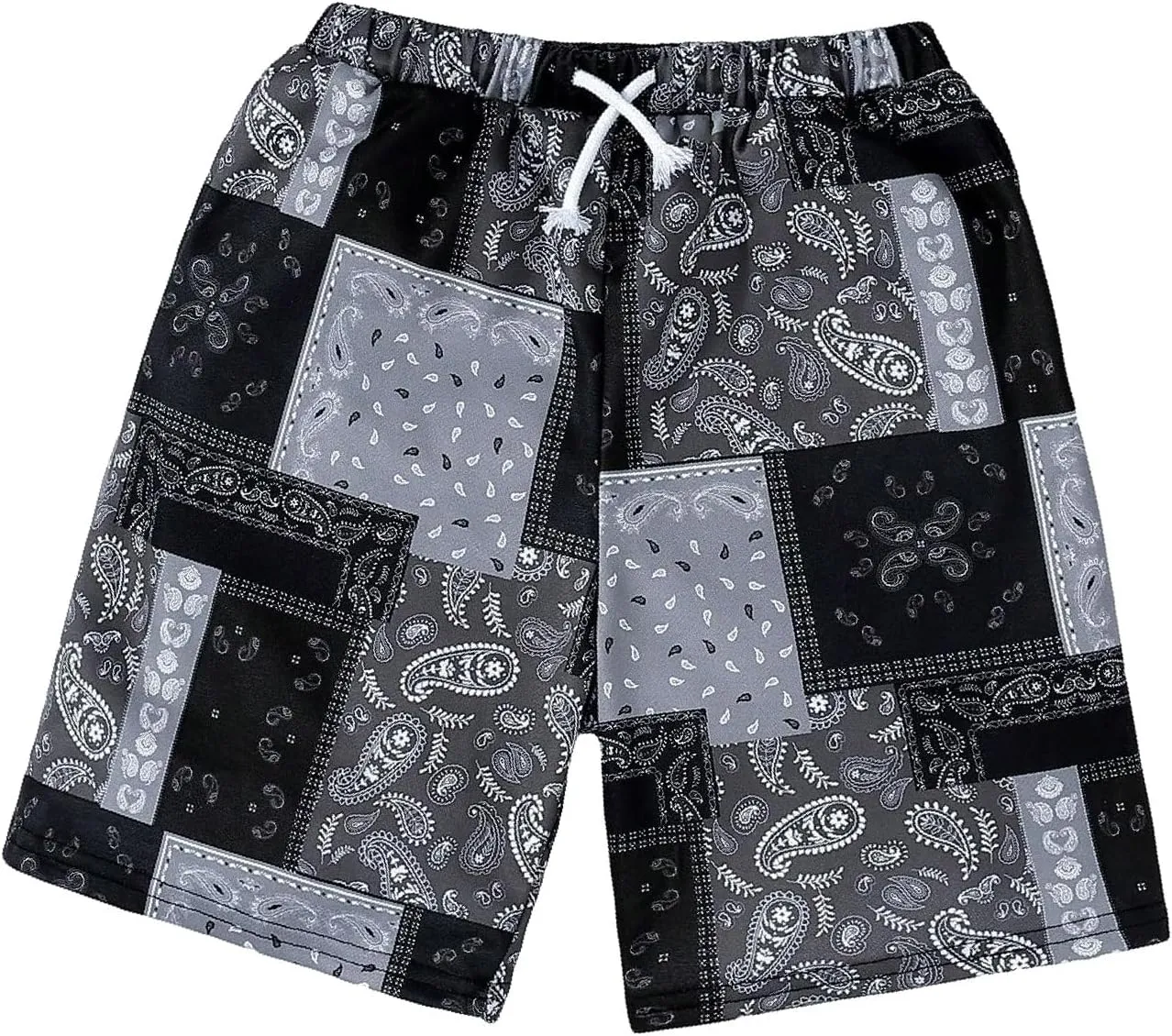 Floerns Boy's Patchwork Drawstring Waist Printed Summer Boho Track Shorts