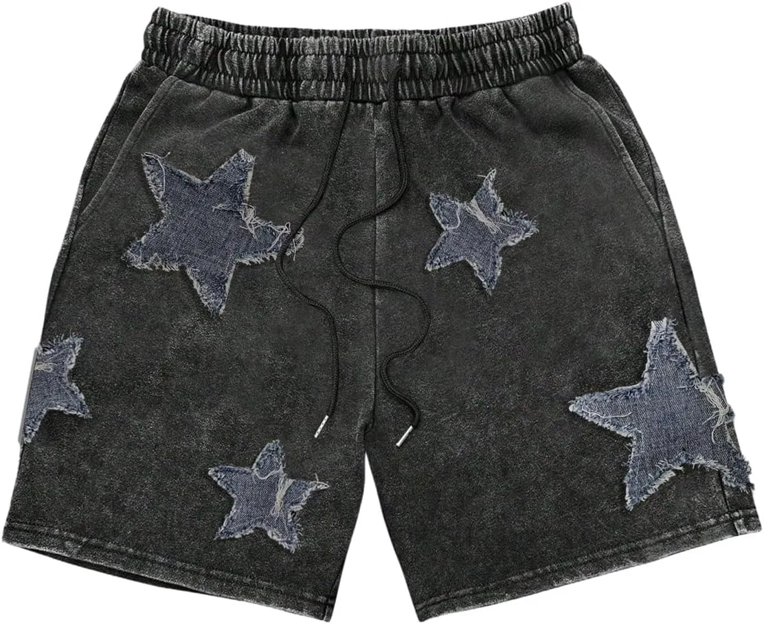 Floerns Men's Star Print Drawstring Waist Summer Track Shorts with Pocket