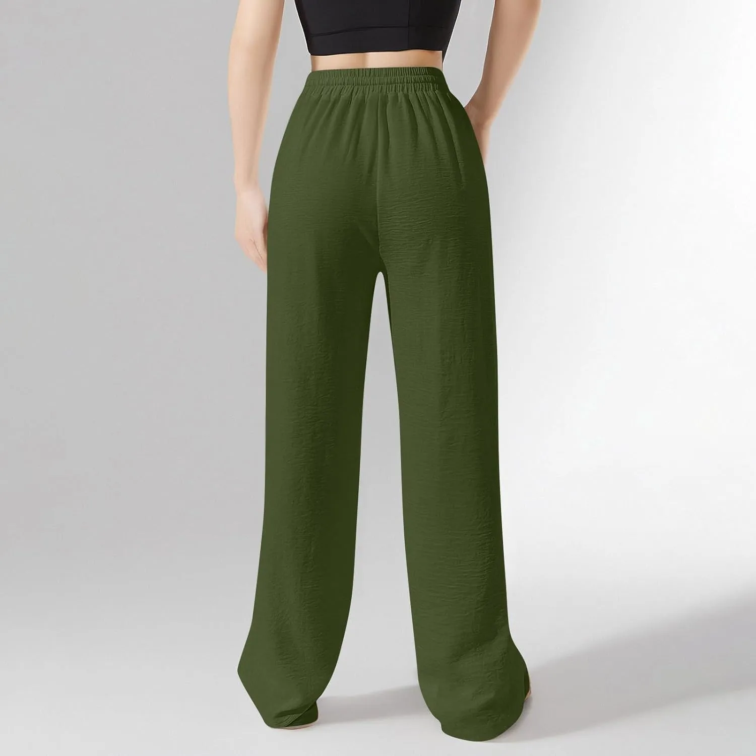 Flowy Linen Pants for Women Summer Wide Legs Pants Drawstring High Waisted Trouser Dressy Palazzo Pant with Pockets