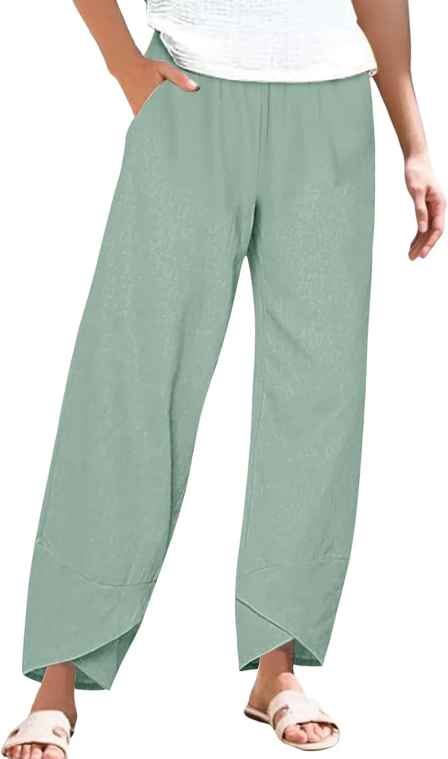 GIERIDUC Cotton Linen Pants Women Summer Boho Pants Lightweight Hight Waist Linen Vacation Beach Pants Pockets Resort Wear