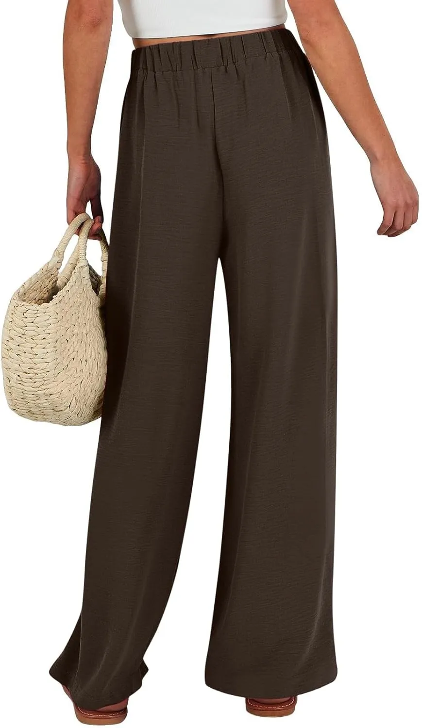 GIERIDUC Linen Palazzo Pants for Women Casual Loose Beach Straight Wide Leg Flowy Trousers High Waisted Tie Knot Lounge Pant