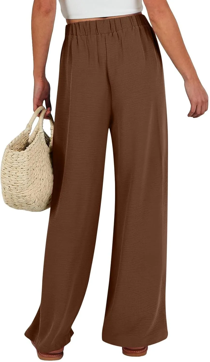 GIERIDUC Linen Palazzo Pants for Women Casual Loose Beach Straight Wide Leg Flowy Trousers High Waisted Tie Knot Lounge Pant