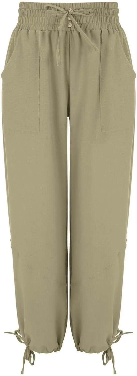 GIERIDUC Womens Casual Loose Fit Wide LegSummer Beach Drawstring Y2K Trendy Baggy Pants Trousers with Pockets