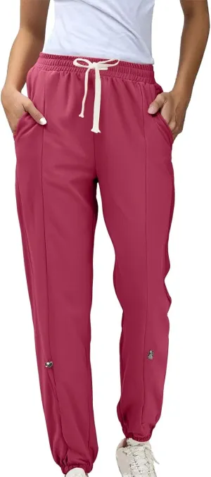 GIERIDUC Womens Cotton Linen Tapered Pants Summer Drawstring Elastic Waist Sweatpant Leggings Casual Trousers with Pockets