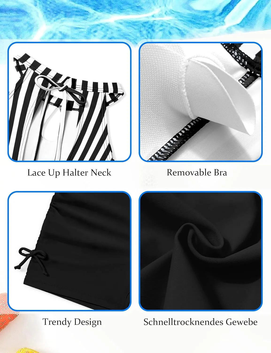 Girls Swimsuits Tankini Striped Halter Neck Cute Bathing Suits Swim Shorts 2 Piece Sets