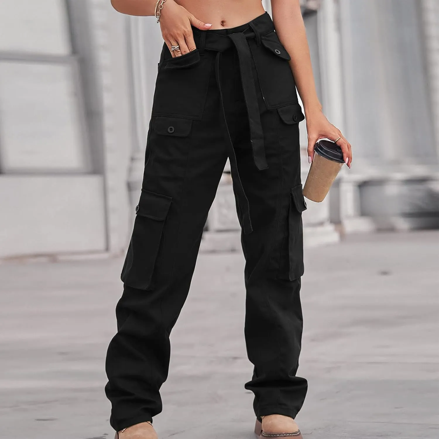 High Waist Cargo Jeans Pants Women Baggy Jogger Straight Leg Parachute Pants Hiking Tactical Military Long Trousers
