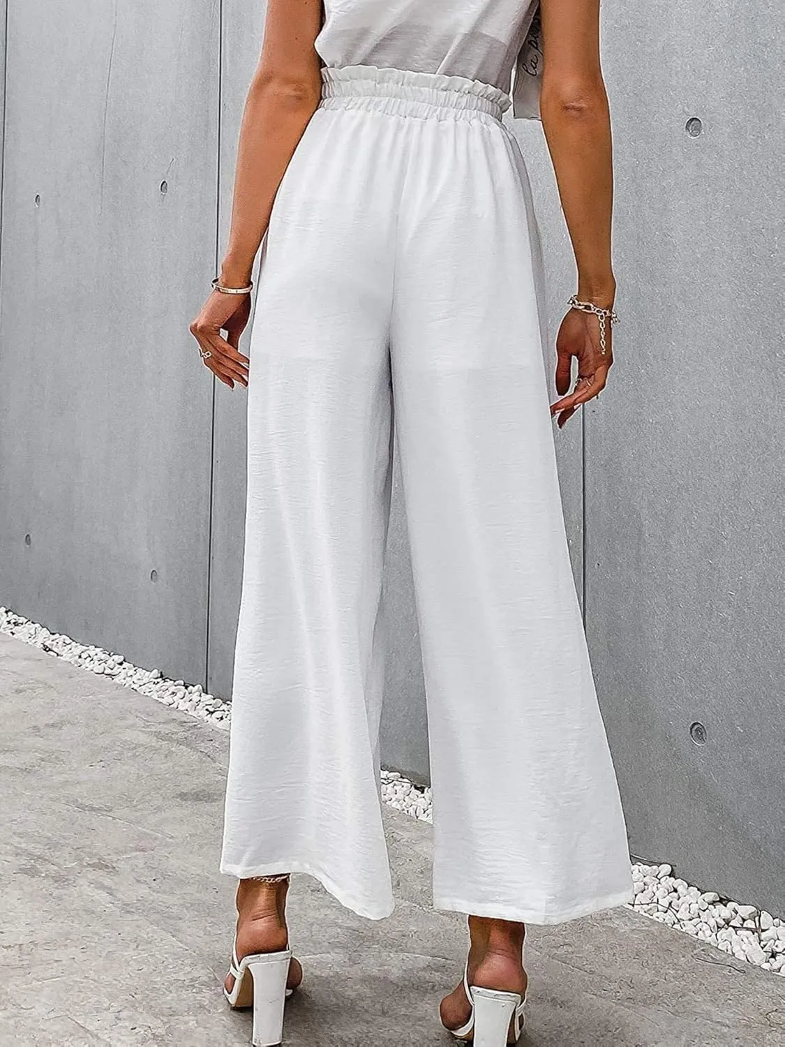 High Waist Wide Leg Pants for Women Summer Breathable Cotton Linen Pant Loose Solid Business Trousers with Pockets