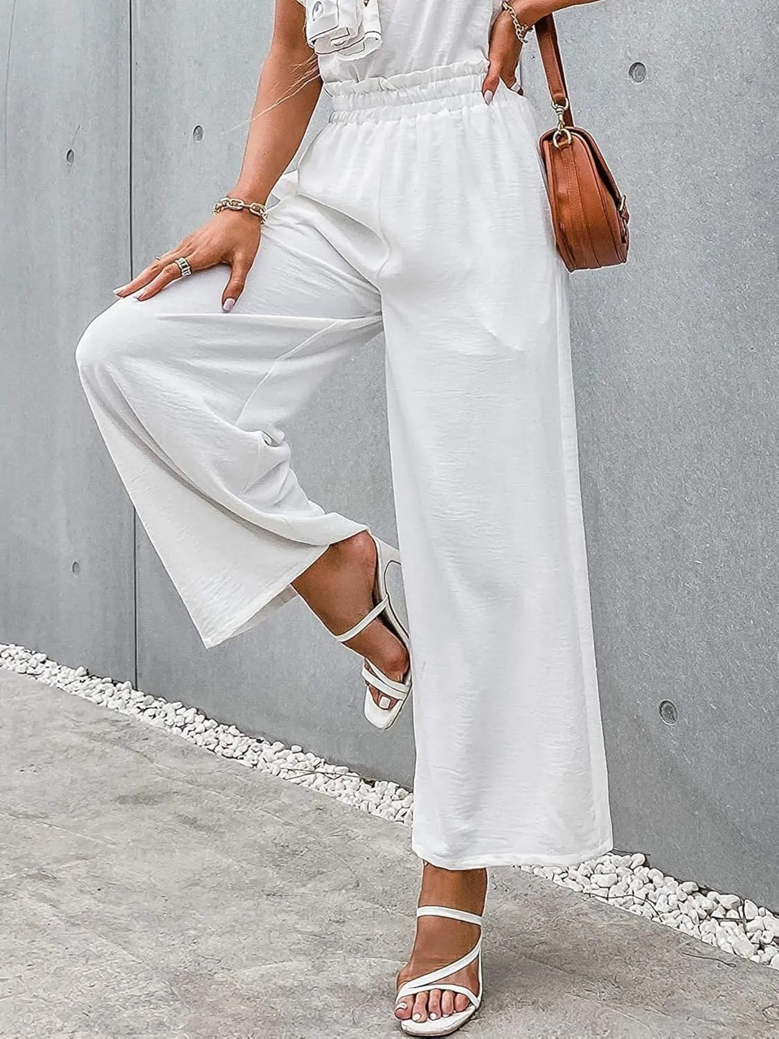 High Waist Wide Leg Pants for Women Summer Breathable Cotton Linen Pant Loose Solid Business Trousers with Pockets