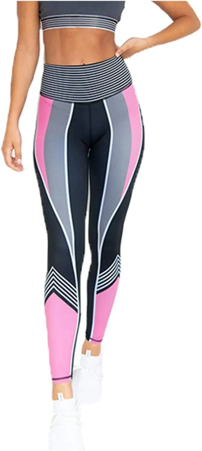 High Waist Yoga Pants Color Block Tummy Control Workout Stretch Running Dance Yoga Leggings for Women S-XL