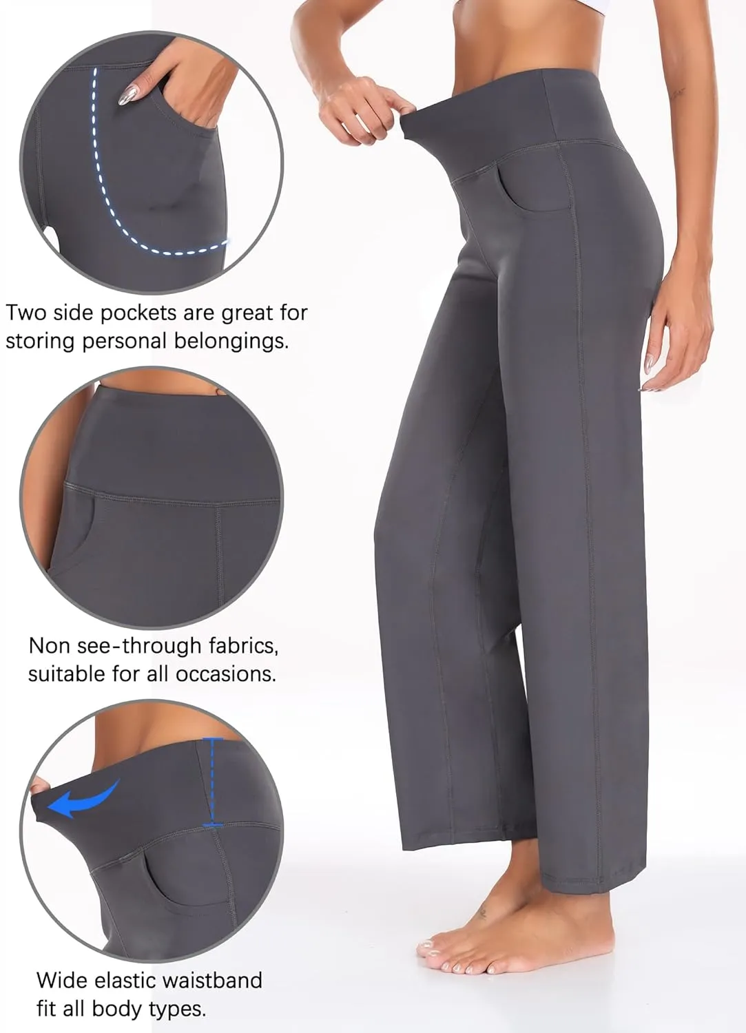 HISKYWIN Inner Pocket Yoga Pants 4 Way Stretch Tummy Control Workout Running Pants, Long Bootleg Flare Pants