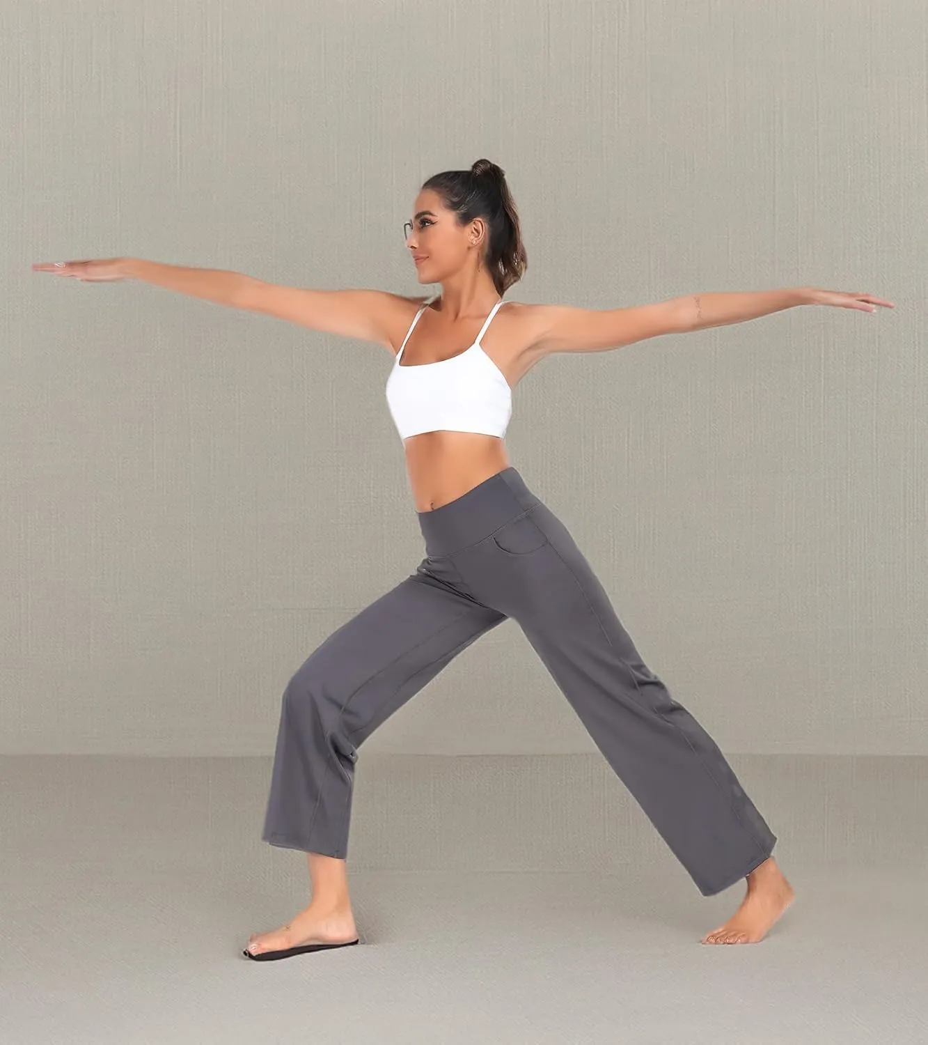 HISKYWIN Inner Pocket Yoga Pants 4 Way Stretch Tummy Control Workout Running Pants, Long Bootleg Flare Pants