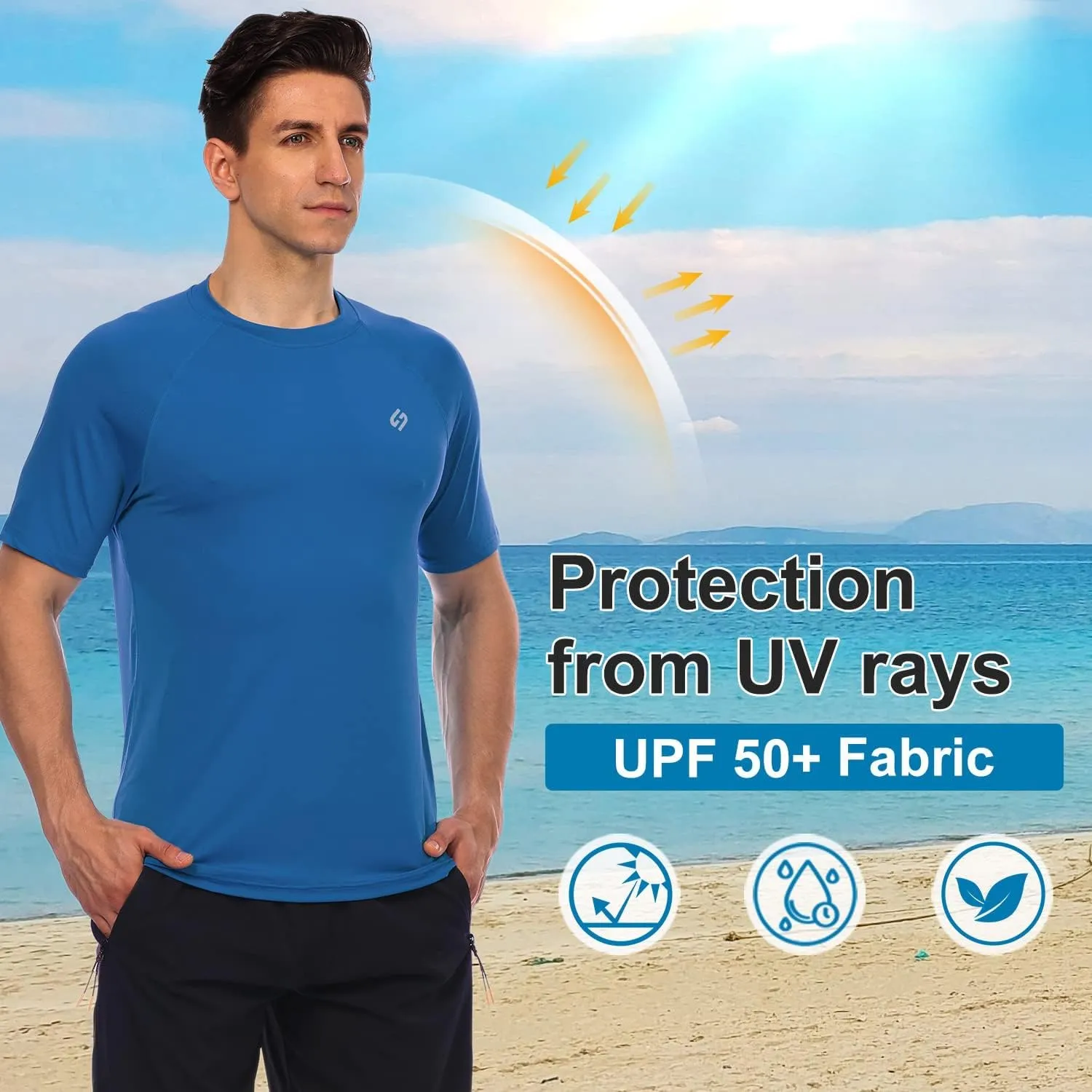 HODOSPORTS Men's Swim Shirt Quick Dry Short Sleeve UPF 50  Rash Guard Sun Protection