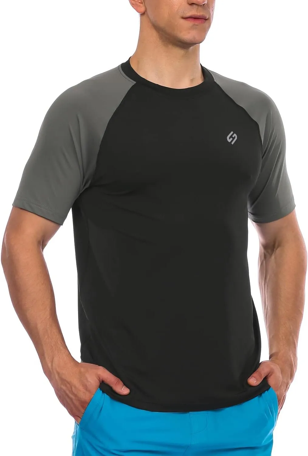 HODOSPORTS Men's Swim Shirt Quick Dry Short Sleeve UPF 50  Rash Guard Sun Protection