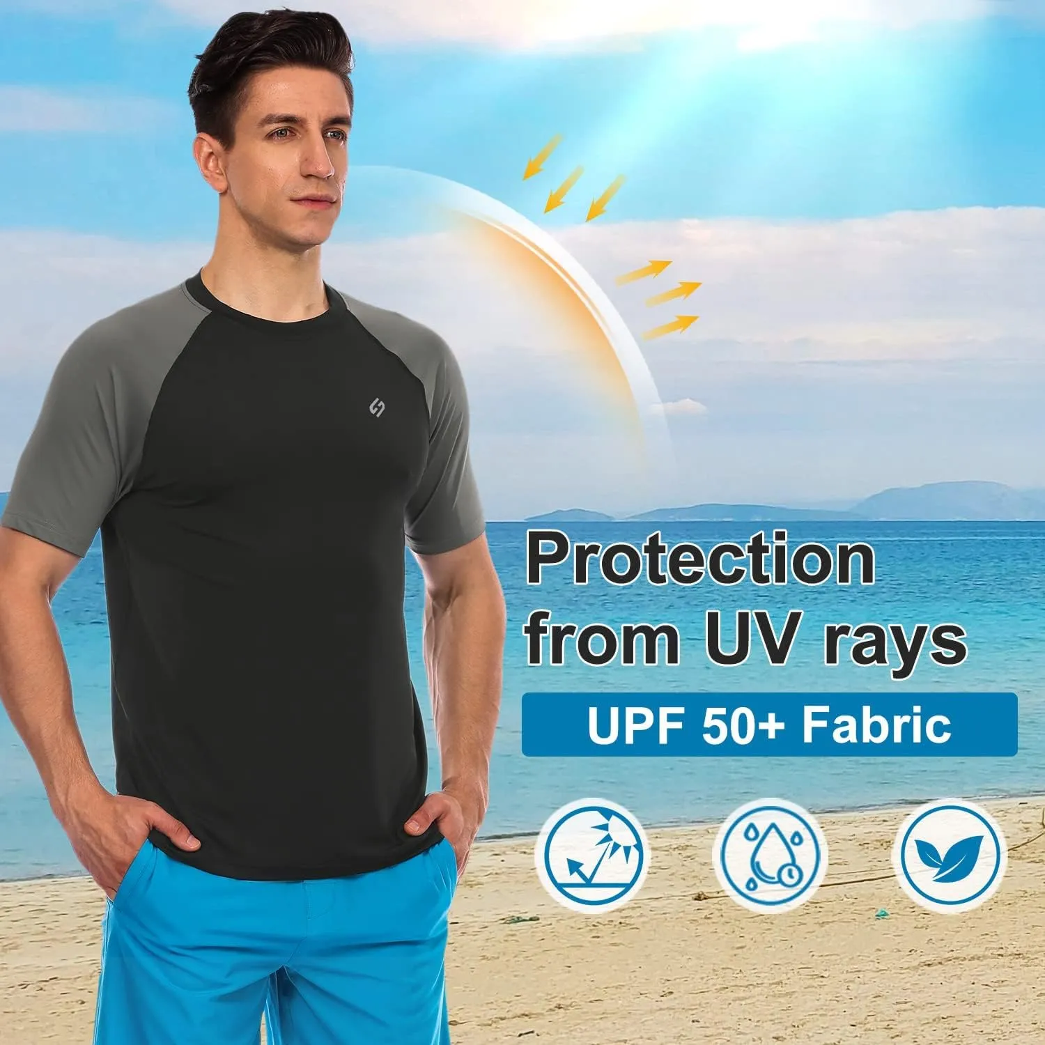 HODOSPORTS Men's Swim Shirt Quick Dry Short Sleeve UPF 50  Rash Guard Sun Protection
