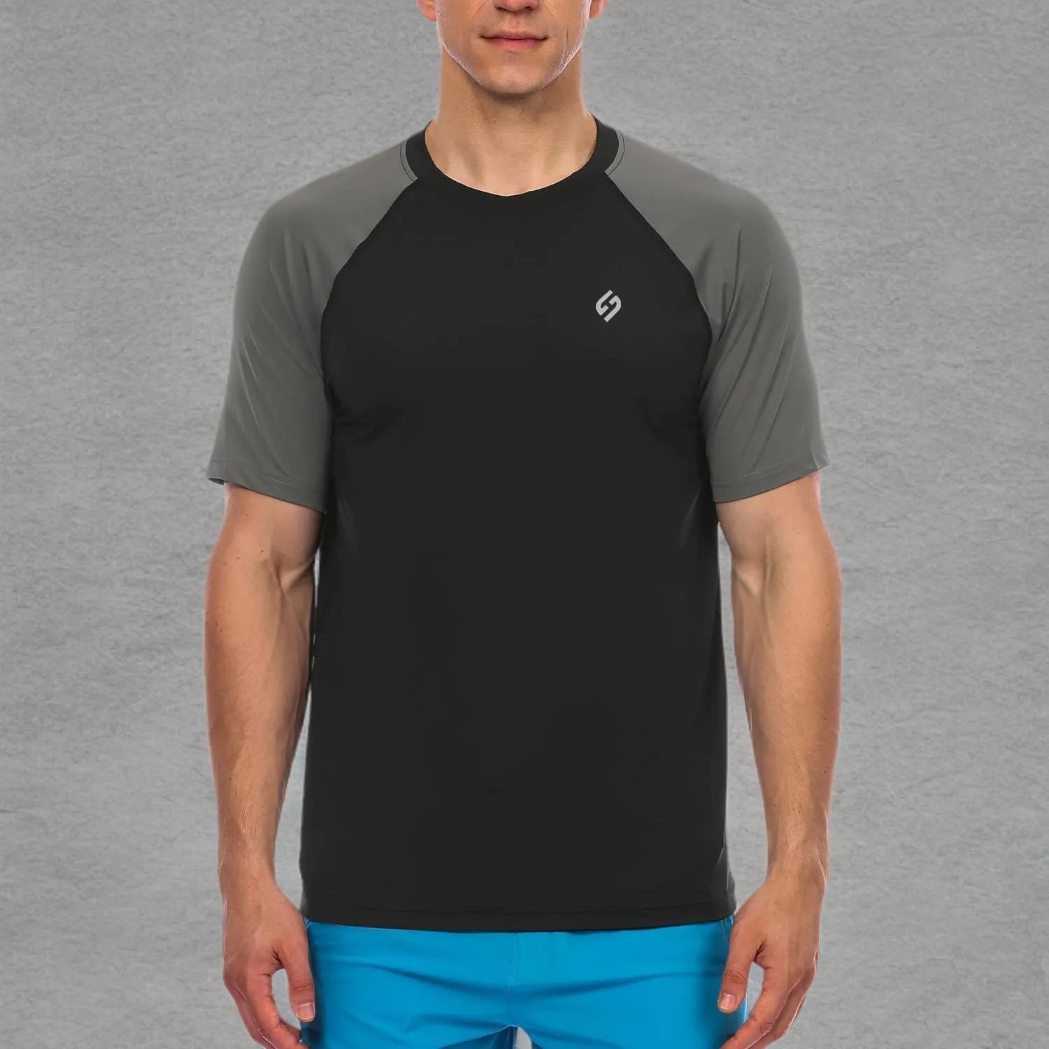 HODOSPORTS Men's Swim Shirt Quick Dry Short Sleeve UPF 50  Rash Guard Sun Protection