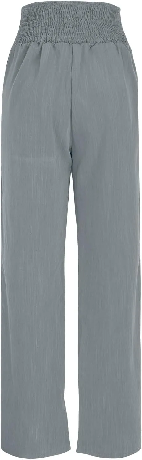 Lastesso Wide Leg Pants Woman Cotton Linen Summer Palazzo Pants Trendy High Waisted Palazzo Trousers Lightweight Boho Clothes