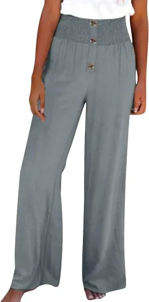 Lastesso Wide Leg Pants Woman Cotton Linen Summer Palazzo Pants Trendy High Waisted Palazzo Trousers Lightweight Boho Clothes