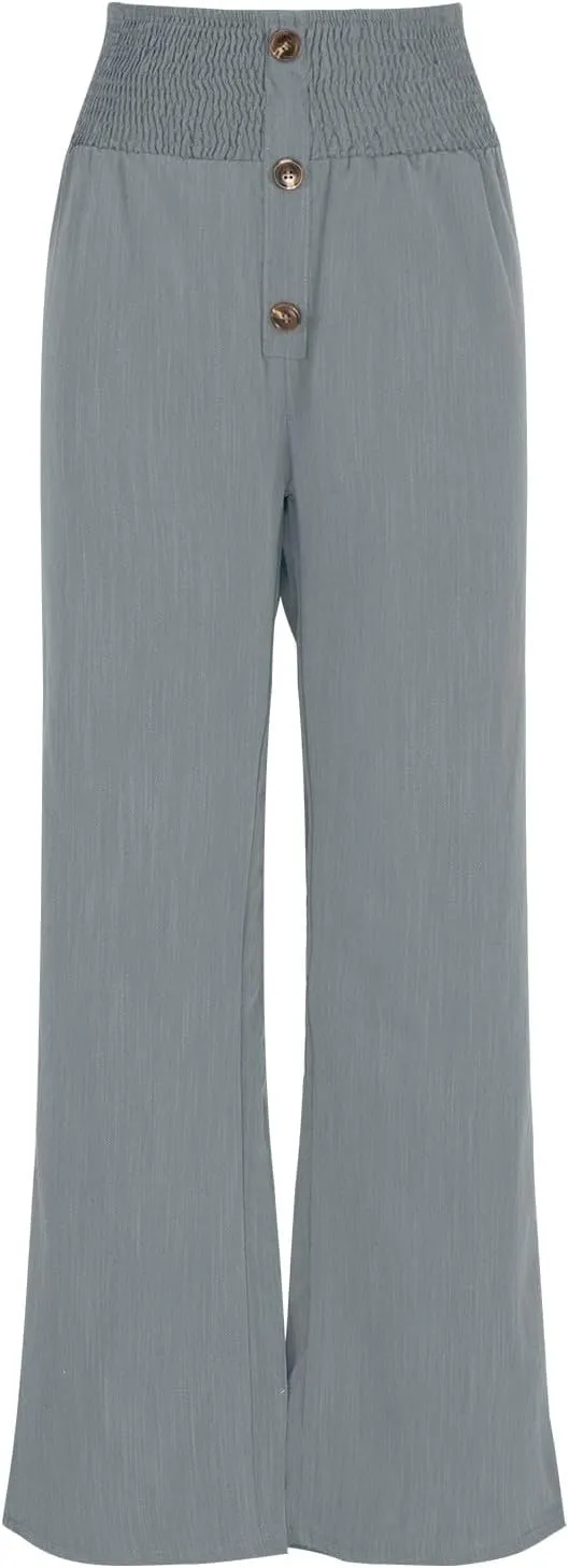 Lastesso Wide Leg Pants Woman Cotton Linen Summer Palazzo Pants Trendy High Waisted Palazzo Trousers Lightweight Boho Clothes