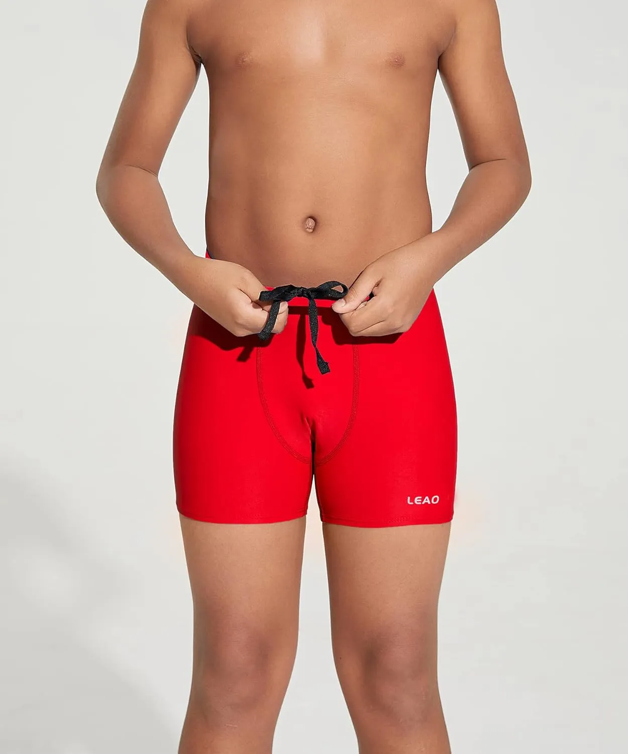 LEAO Youth Boys Swim Jammers Solid Swimsuit UPF 50  Sun Pretection Quick Dry Athletic Swimming Shorts