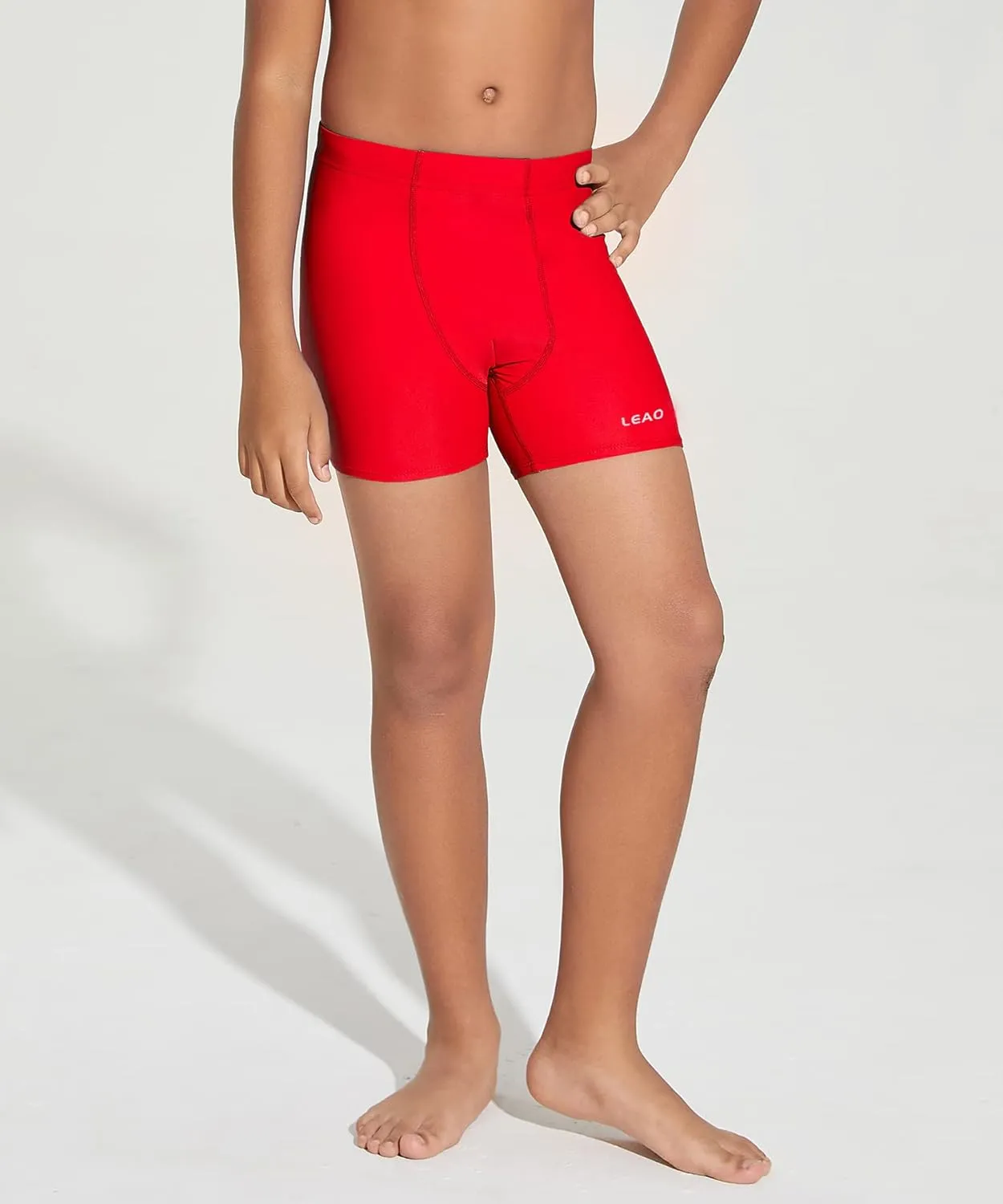 LEAO Youth Boys Swim Jammers Solid Swimsuit UPF 50  Sun Pretection Quick Dry Athletic Swimming Shorts