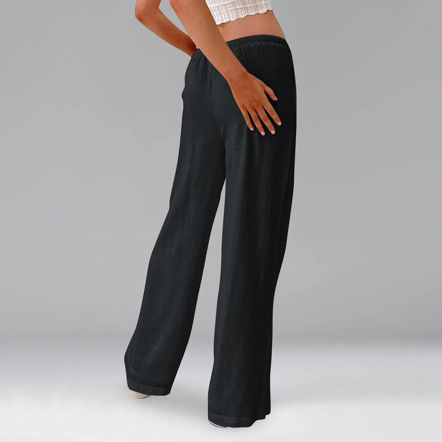 Linen Beach Pants Summer Palazzo Pants Drawstring High Waisted Trouser Pant Loose Wide Leg Trousers with Pockets