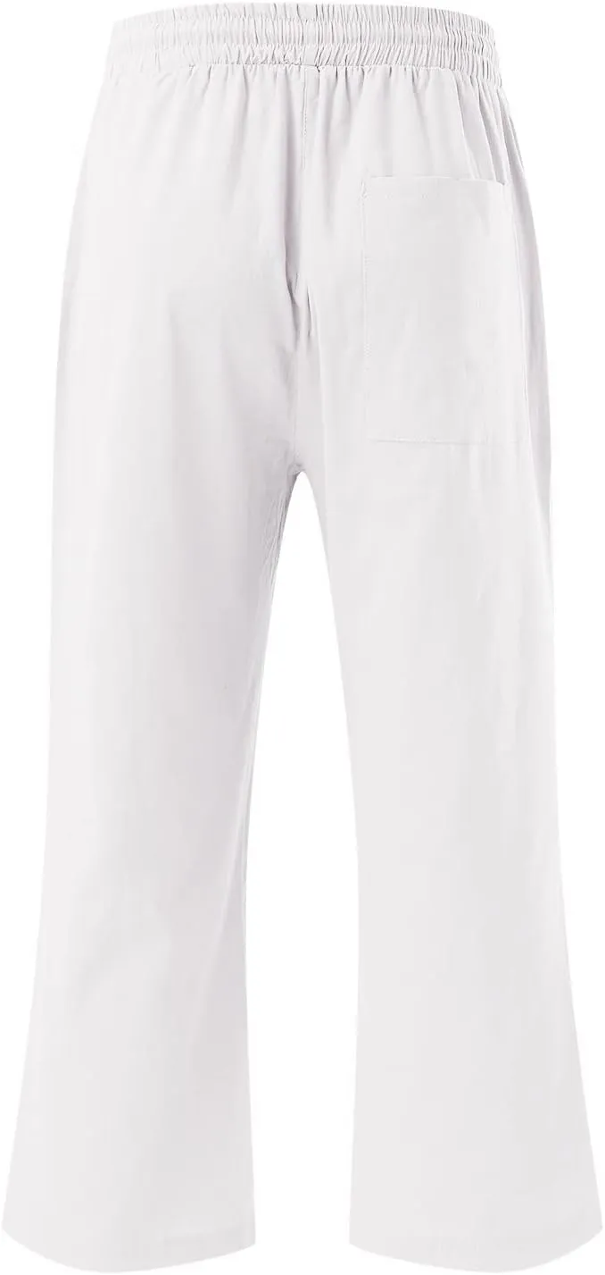 Linen Capri Pants For Women Petite Short Light Weight Casual Summer Straight Leg Cropped Trousers High Waist Pants