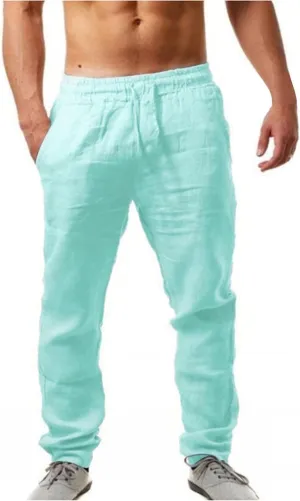 Linen Pants for Men Beach Casual Drawstring Elastic Waist Beach Yoga Pants Summer Lightweight Trousers with Pockets