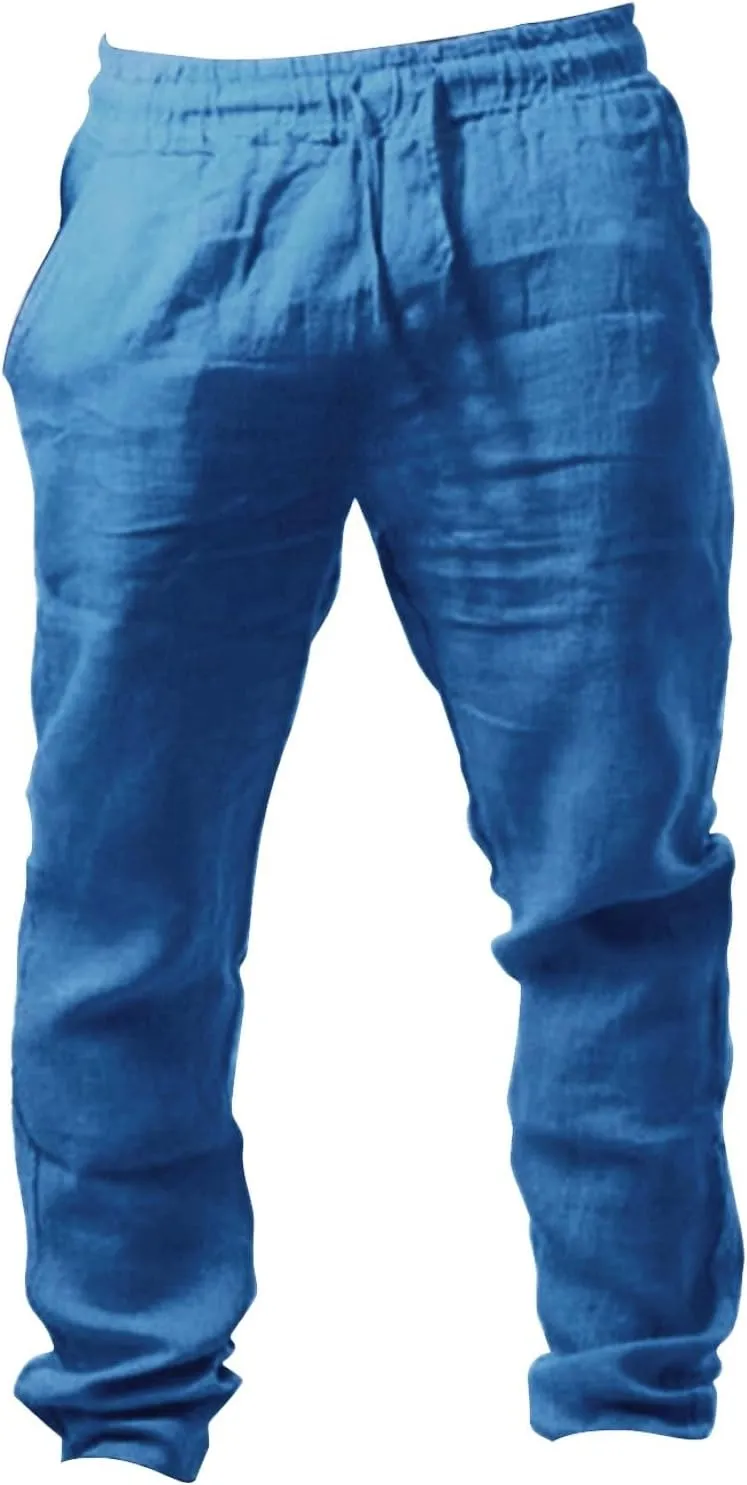 Linen Pants for Men Beach Casual Drawstring Elastic Waist Beach Yoga Pants Summer Lightweight Trousers with Pockets