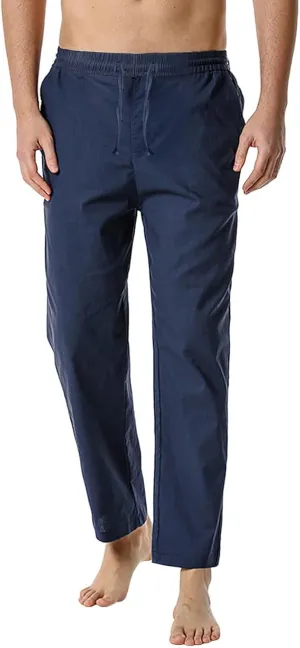 Linen Pants for Men Beach Wedding Casual Classic Elastic Waist Beach Pants Summer Lightweight Trouser with Pockets