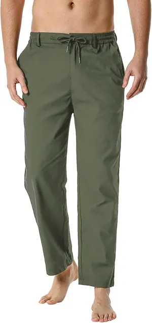 Linen Pants for Men Beach Wedding Casual Classic Elastic Waist Beach Pants Summer Lightweight Trouser with Pockets