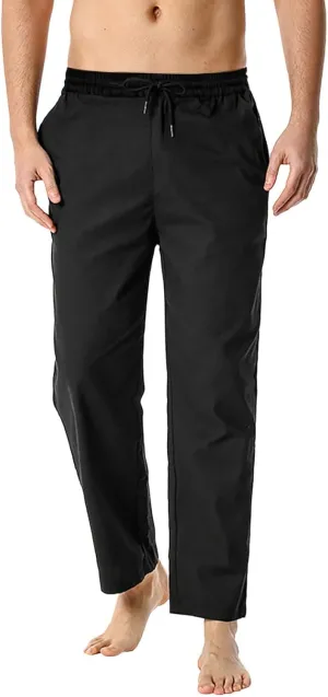 Linen Pants for Men Beach Wedding Casual Classic Elastic Waist Beach Pants Summer Lightweight Trouser with Pockets