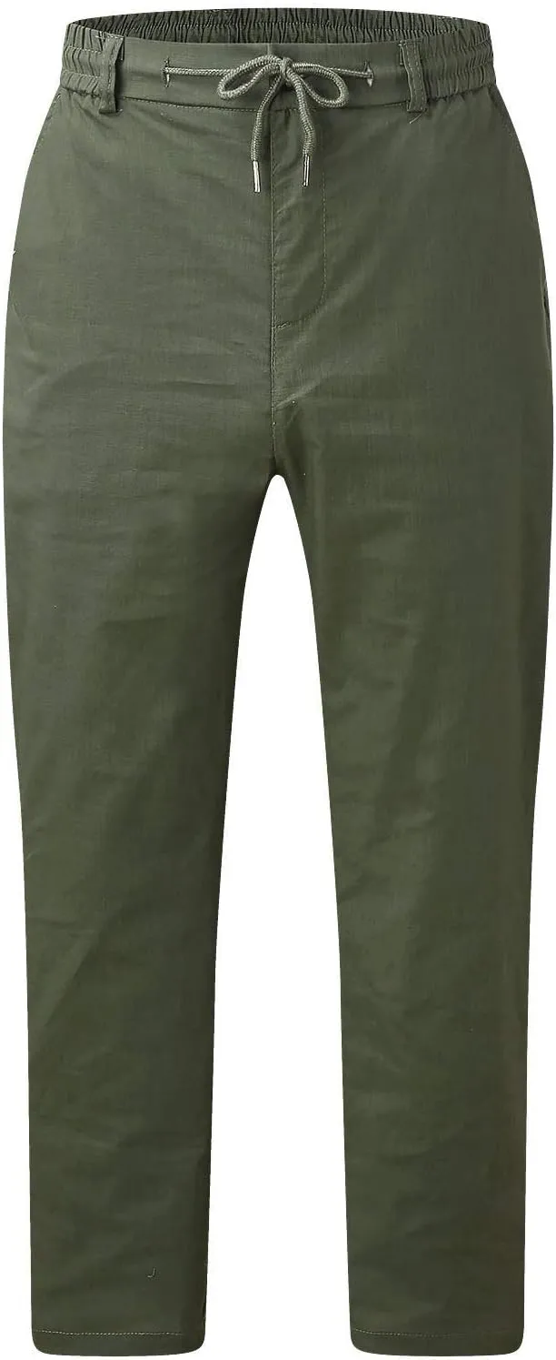 Linen Pants for Men Beach Wedding Casual Classic Elastic Waist Beach Pants Summer Lightweight Trouser with Pockets