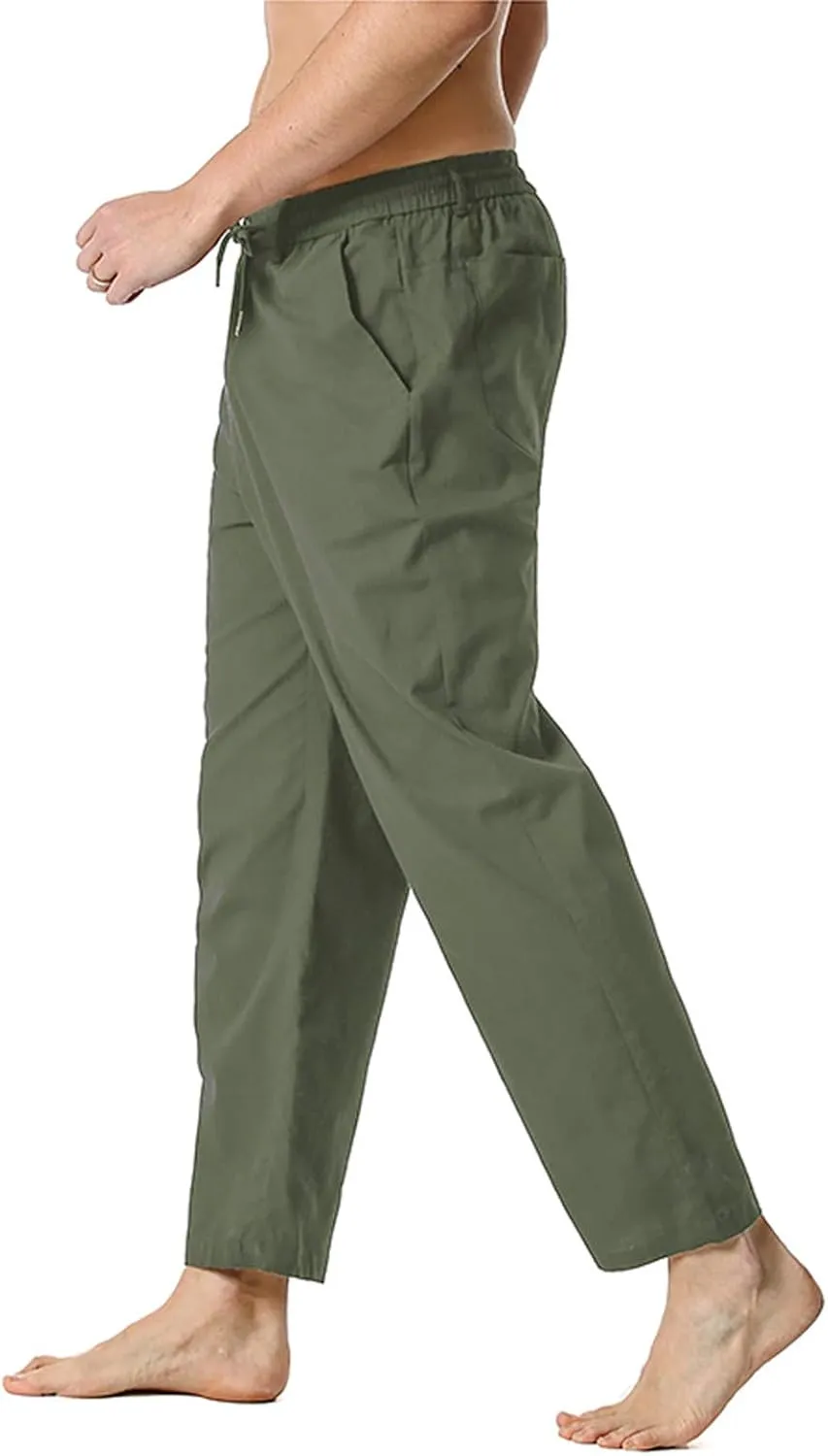 Linen Pants for Men Beach Wedding Casual Classic Elastic Waist Beach Pants Summer Lightweight Trouser with Pockets
