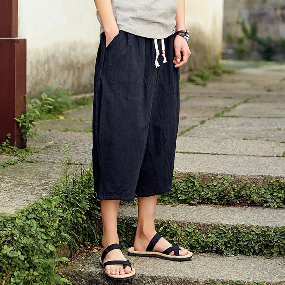 Linen Pants Men Big and Tall Classic Hippie Harem Pants Casual Lightweight Straight Leg Summer Beach Trousers