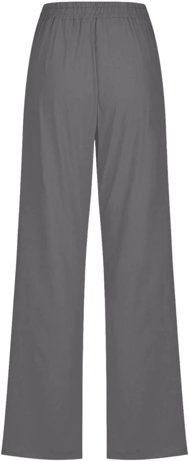 Linen Pants Women 2025 Summer Drawstring Pants Casual Loose Wide Leg Lounge Pants Trousers for Beach Travel Vacation